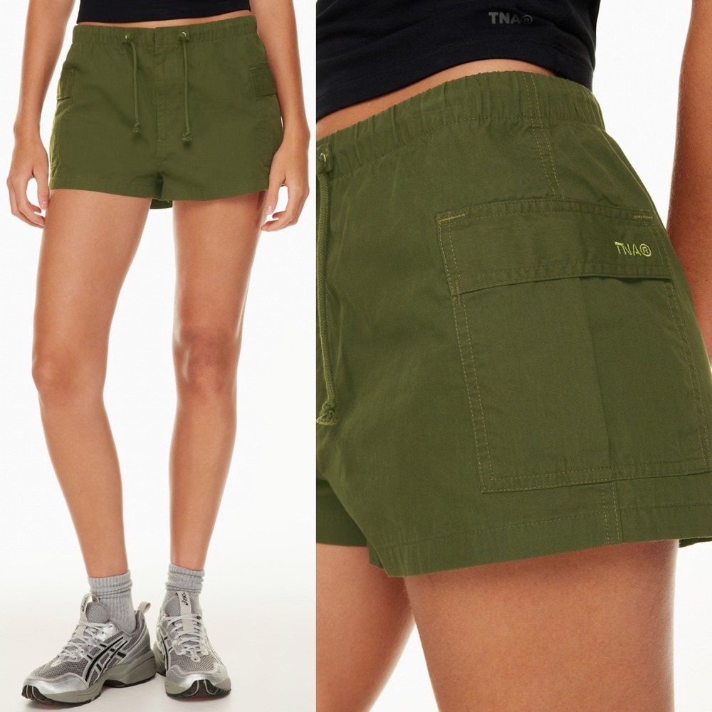 Aritzia TNA Squad Cargo Shorts Olive‎ Green Womens Size Large Army 105932 Boho L